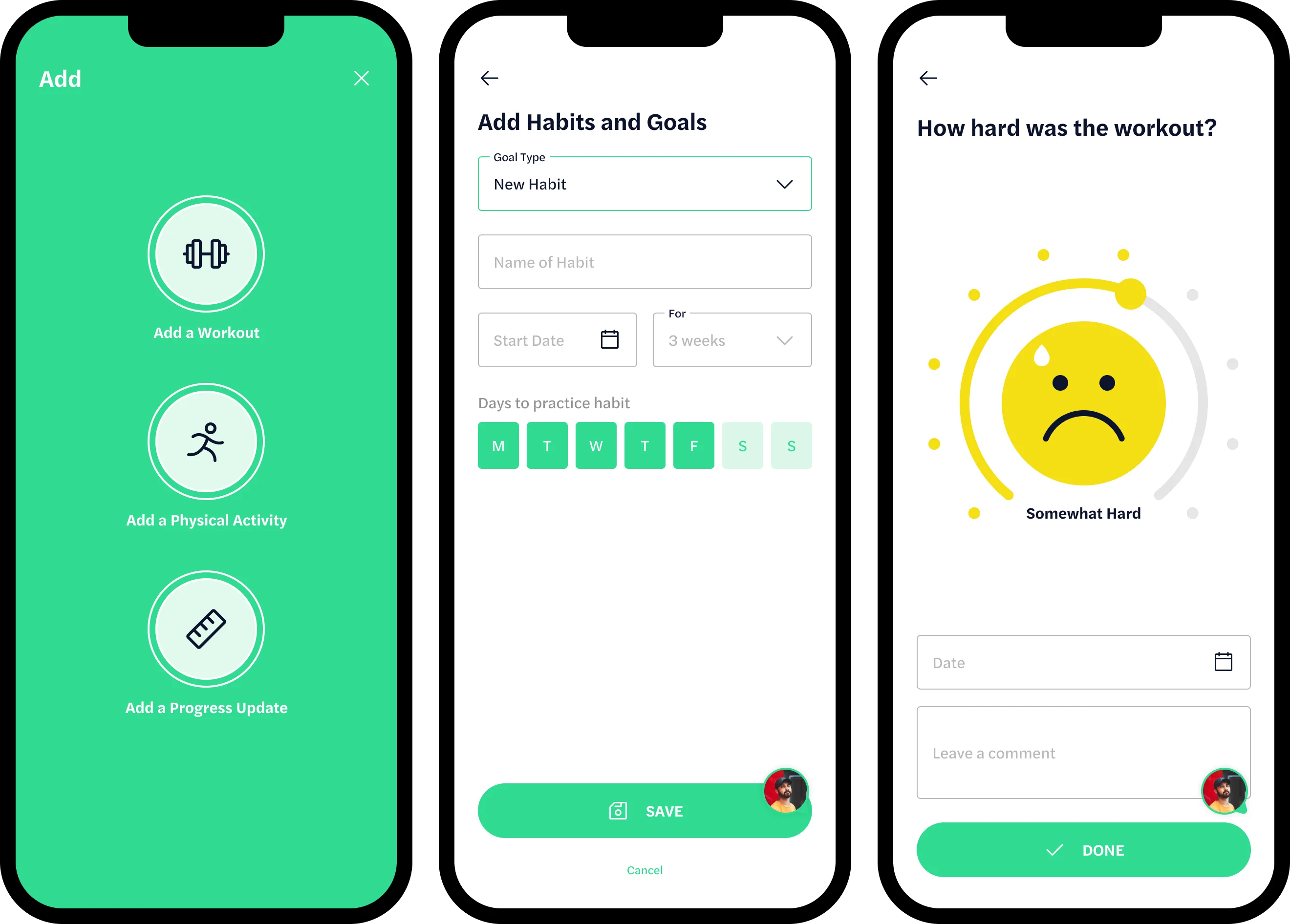 Screenshots of P3FORM's mobile app