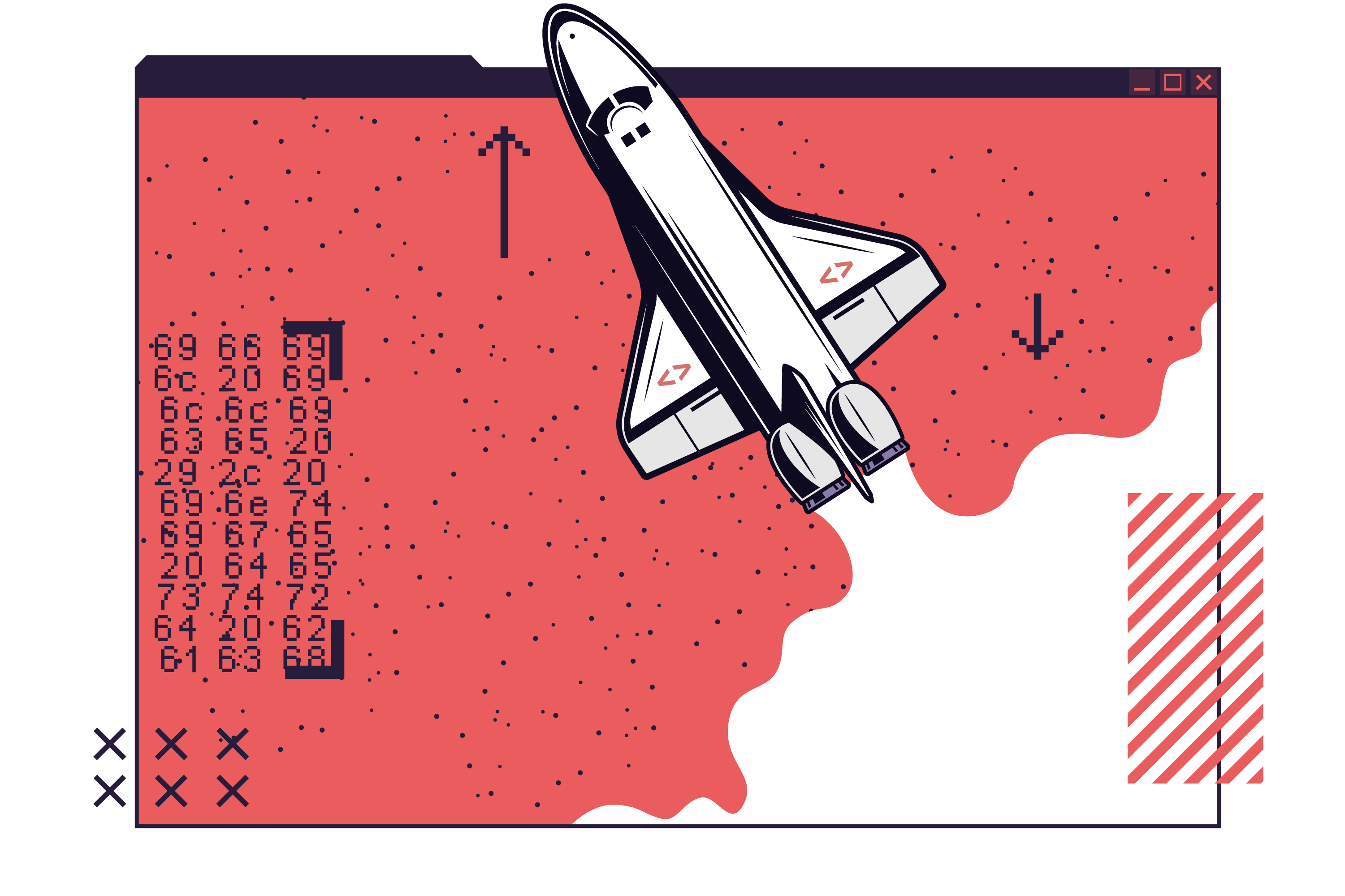 Red folder icon with a rocket flying upwards